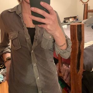 Women’s black/white striped button down top
